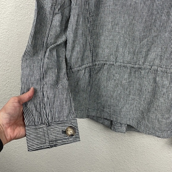 NWT Loft Striped Twill Utility Jacket Linen Cotton Gray White Full Zip Sz S - Picture 7 of 14